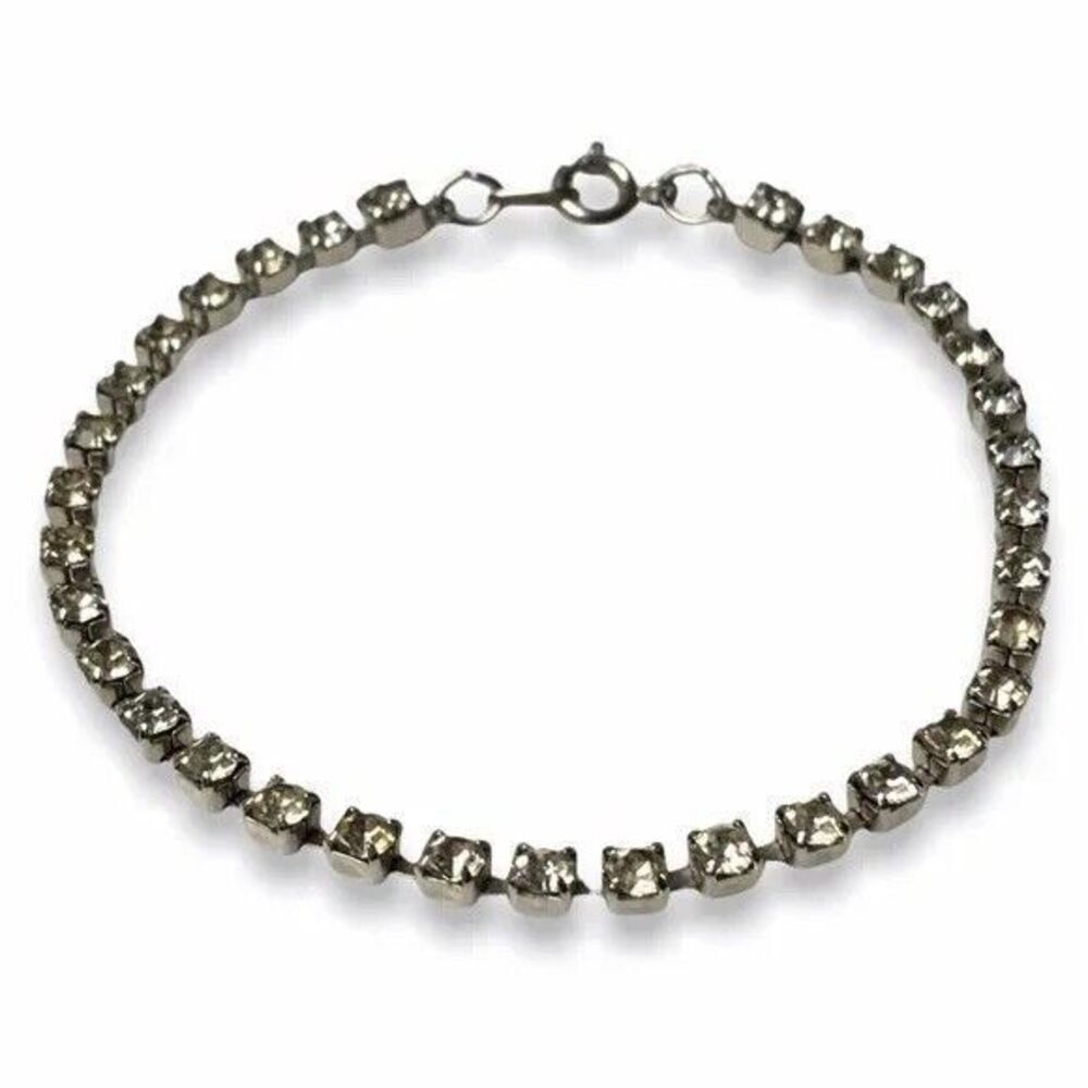 Vintage Tennis Bracelet Silver Tone Rhinestone Link Eternity Costume Jewelry